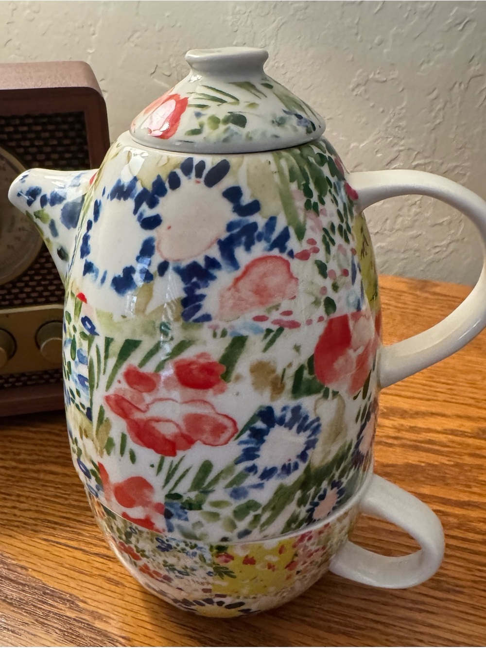 Anthropologie Annie Tea-for-One Set - White with Multicolor Floral Pattern